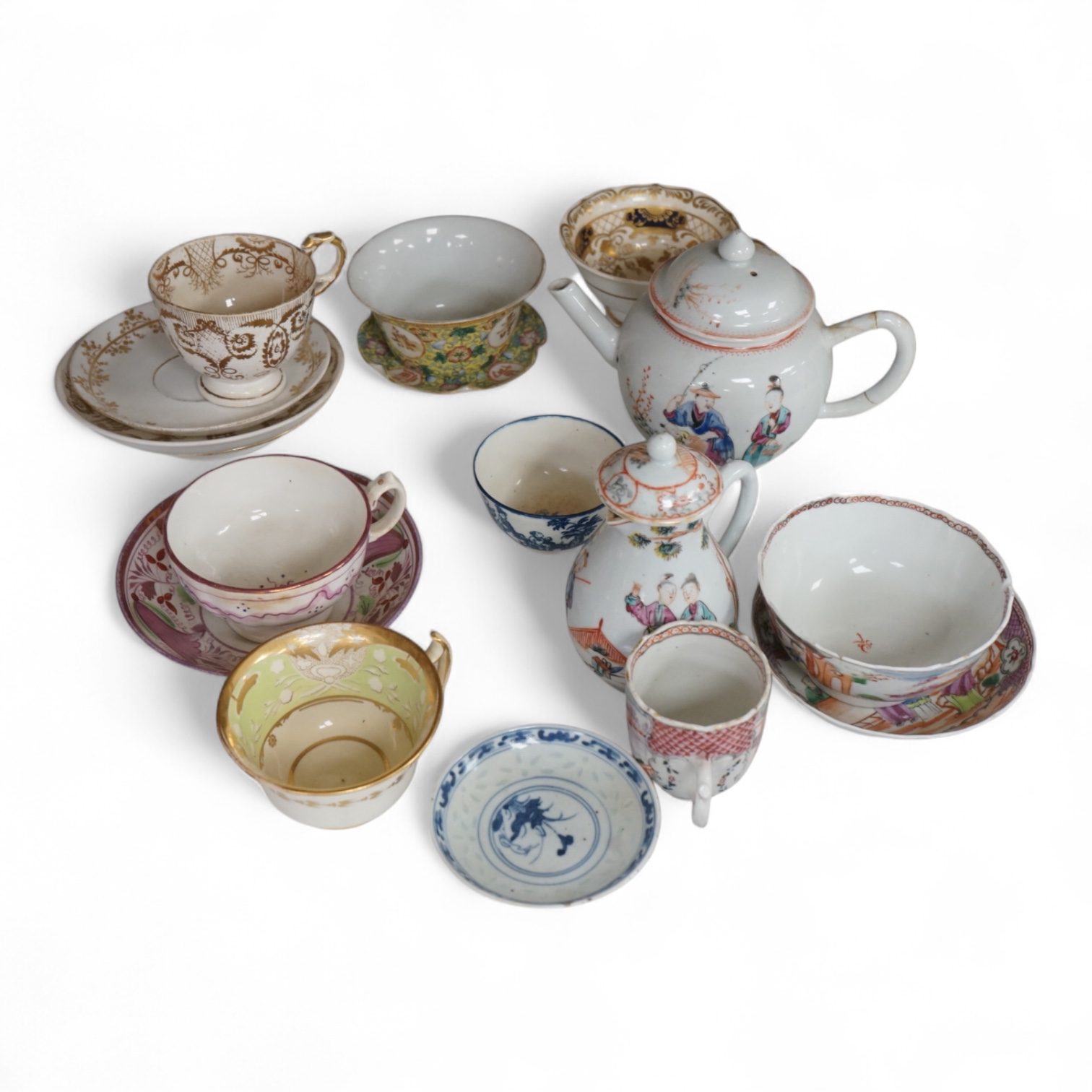 A collection of Chinese and English ceramics, 18th century and later, tallest 13.5cm